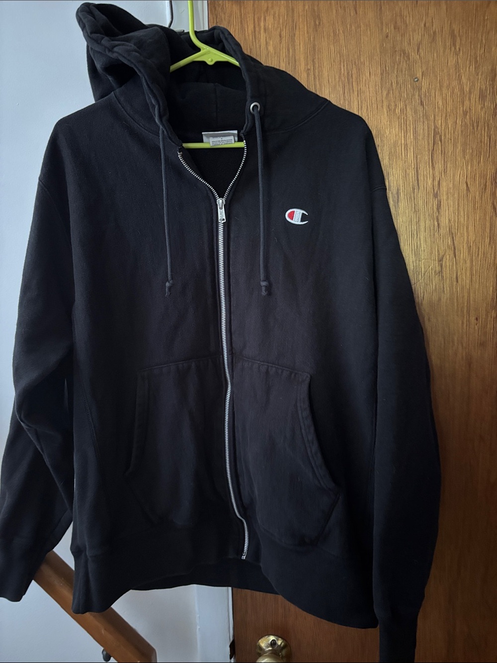 Champion reverse weave Black Full-Zip Hoodie with Small Embroidered Logo